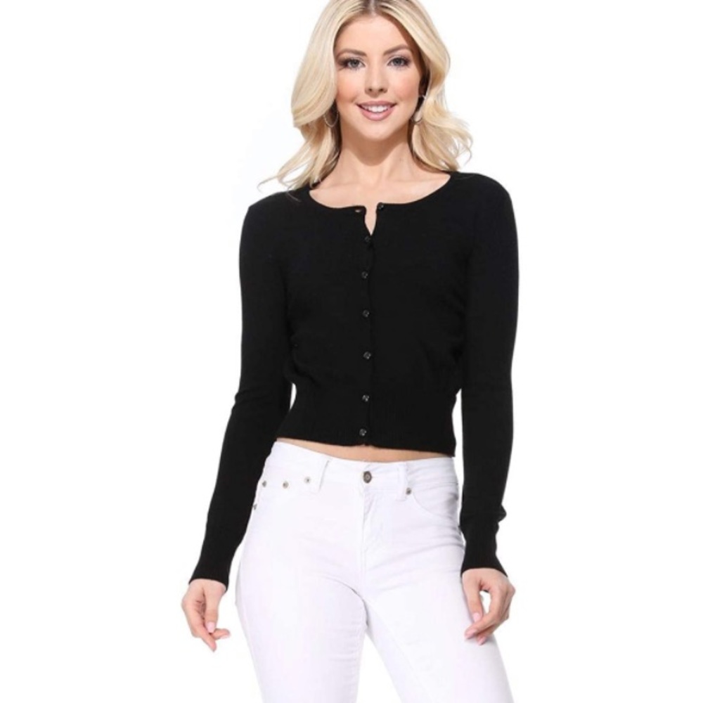 A&F SHORT NAVY SWEATER BUTTON KNIT CARDI SMALL